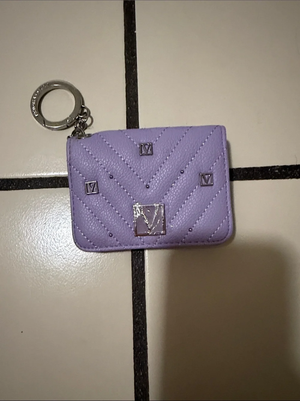 Victoria's Secret Lilac Quilted Key & Card Holder with Ring
